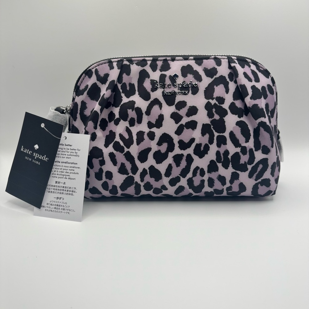 NWT Kate Spade Violet Leopard Cosmetic Bag Makeup Pouch - Picture 1 of 4